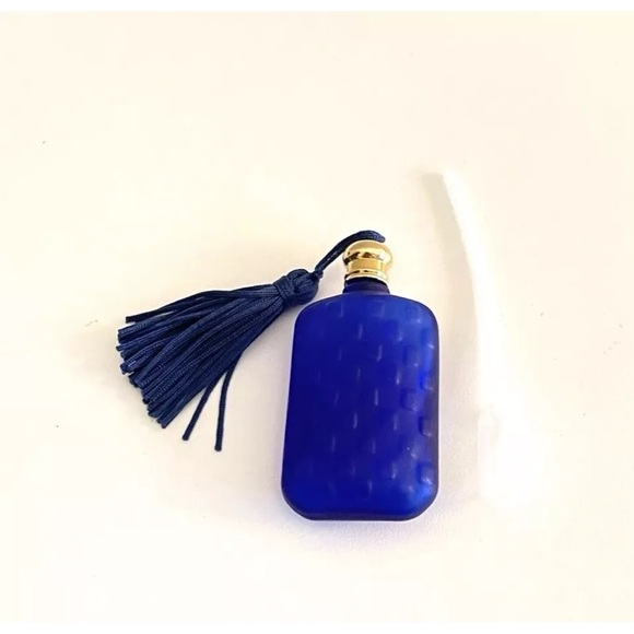 Cobalt Blue Basket Weave Glass Mini Perfume Bottle w/Gold Top Navy Tassel - Picture 4 of 7